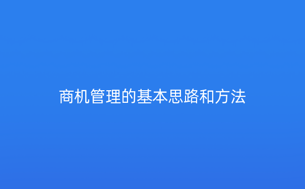商机管理的基本思路和方法