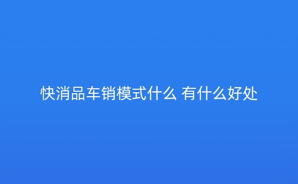 快消品车销模式什么 有什么好处