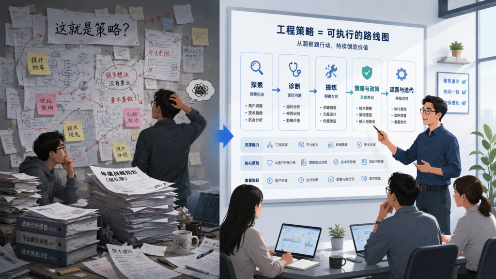 制定工程战略的五个步骤：探索、诊断、完善、方针与运营