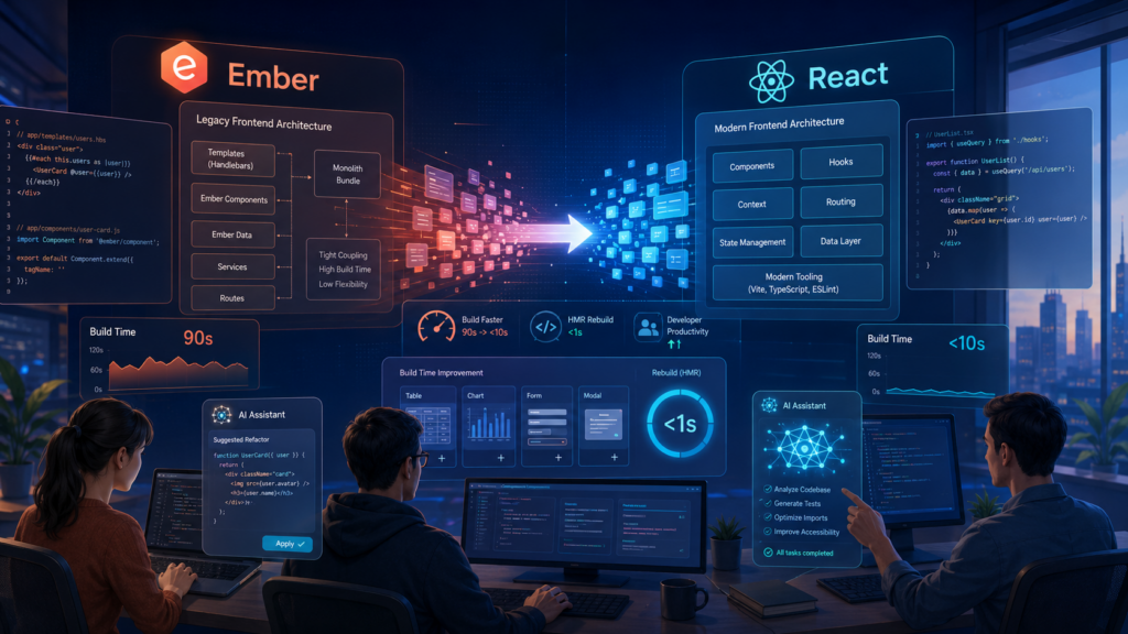 前端工程转型实践:从 Ember 迁移到 React,提升构建速度与研发效能