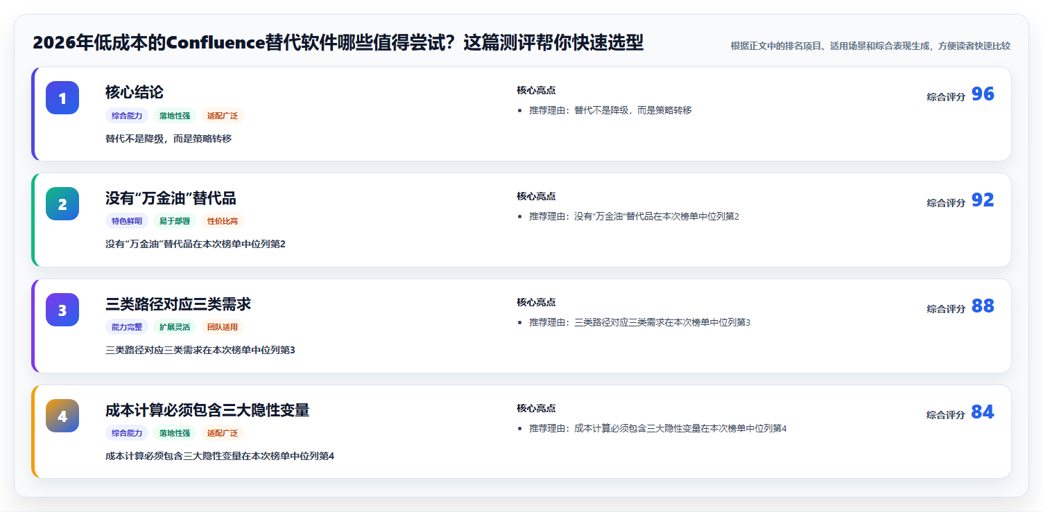 2026年低成本的Confluence替代软件哪些值得尝试？这篇测评帮你快速选型